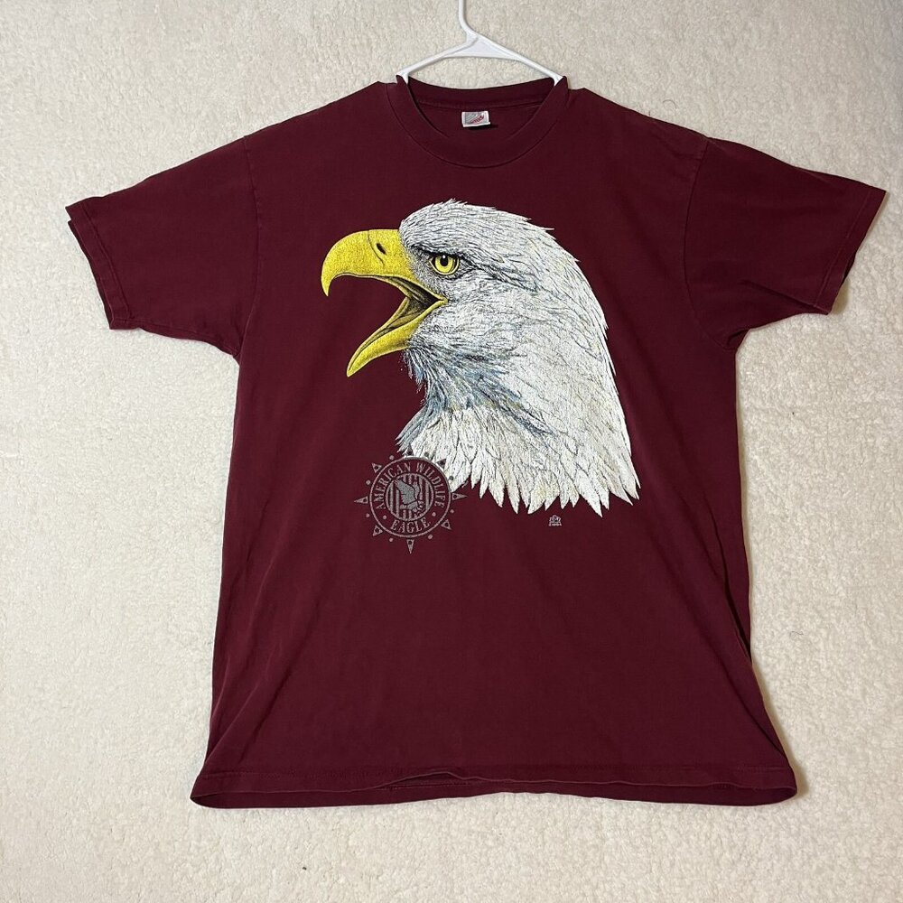 Vintage Bald Eagle T-Shirt Mens XL Jerzees Made In USA Maroon Graphic Logo